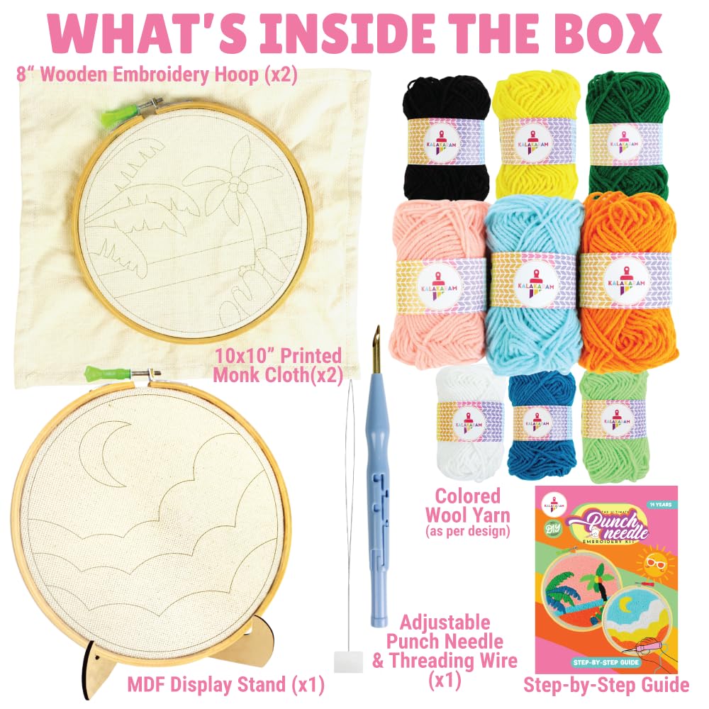 Kalakaram Punch Needle Kit – Beginner-Friendly DIY Embroidery Set with Printed Designs & Tools  Fun Art & Craft Gift for Kids & Adults  Perfect for Birthdays & Creative Hobbies