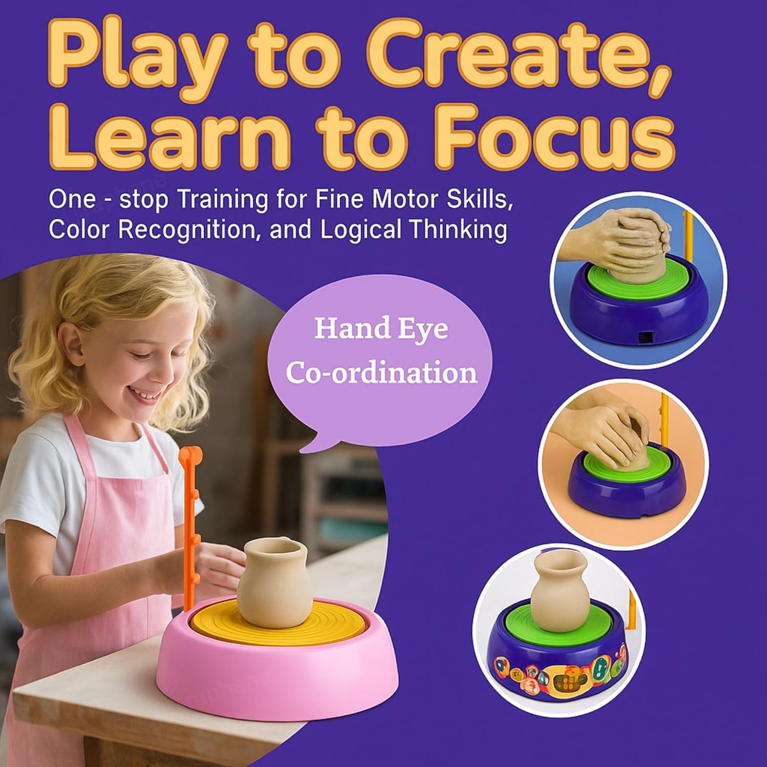 Pottery Wheel Kit Battery Operated Pottery Making Machine Painting Kit Clay Moulding Playset for Beginners Modeling Sculpting Clay Tools Arts & Crafts Pot Maker for Kids Boys Girls 8-12