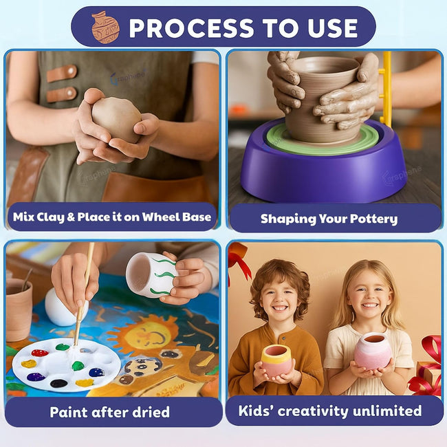 Pottery Wheel Kit Battery Operated Pottery Making Machine Painting Kit Clay Moulding Playset for Beginners Modeling Sculpting Clay Tools Arts & Crafts Pot Maker for Kids Boys Girls 8-12 Main Image
