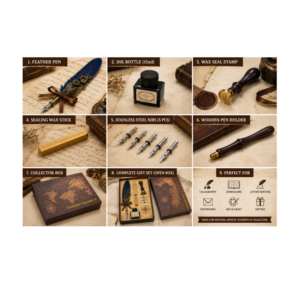 vintage feather pen gift set