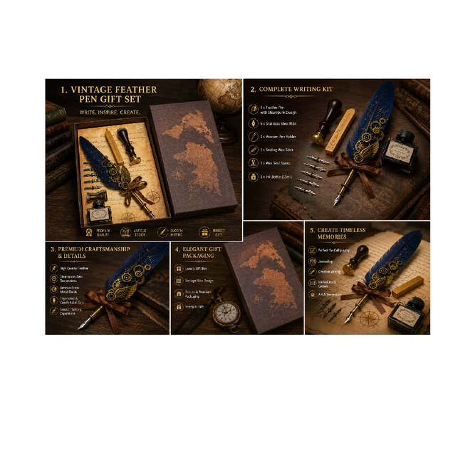 vintage feather pen gift set Main Image