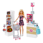 Barbie® Doll, Blonde, and Grocery Store with Rolling Cart and Working Belt