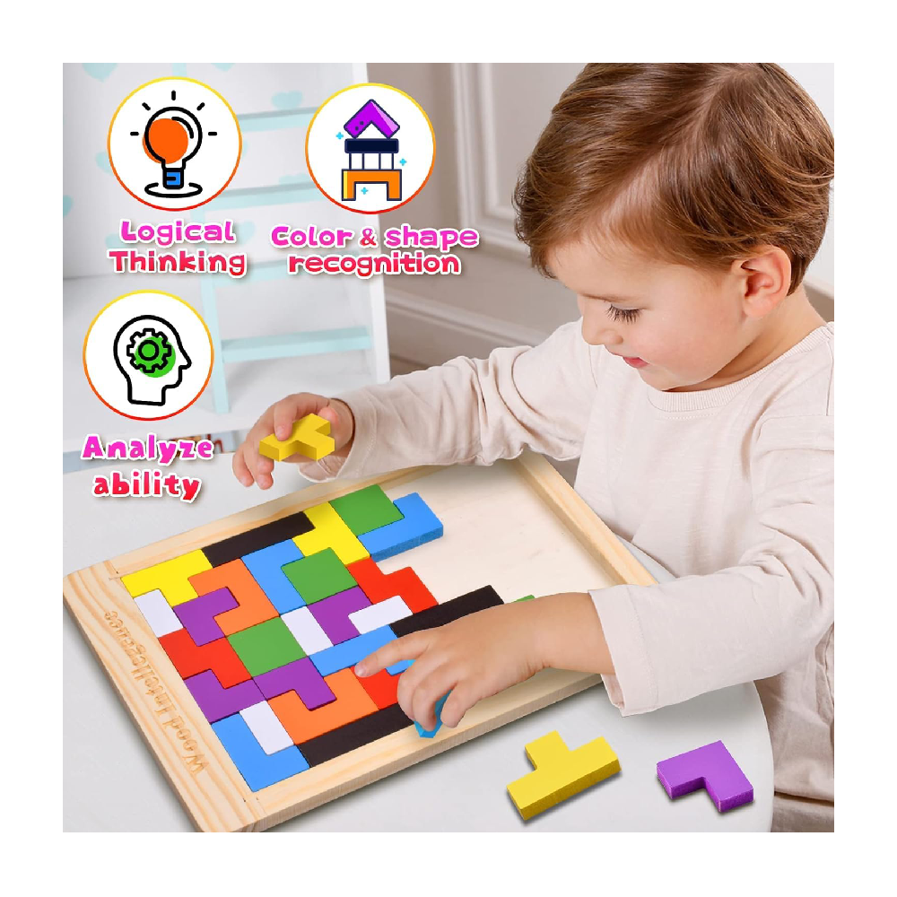 Niwlix Wooden Russian Blocks Puzzles for Kids Adults, Wood Intelligence Kids Toys for 2-5 Year