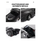 Diecast Black Bat Car 124 Scale Model, Pull Back Vehicles Alloy Simulation Supercar with Lights and Sound and Smoke Also for Vehicle Dashboard,Kids,Adult (Black Car)