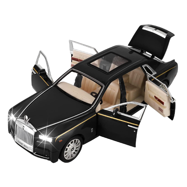 132 Phantom Model Car Zinc Alloy Pull Back Toy Diecast Toy Cars with Openable Doors, Sound and Light for Kids Boy Girl Gift(White Black) Hover Image