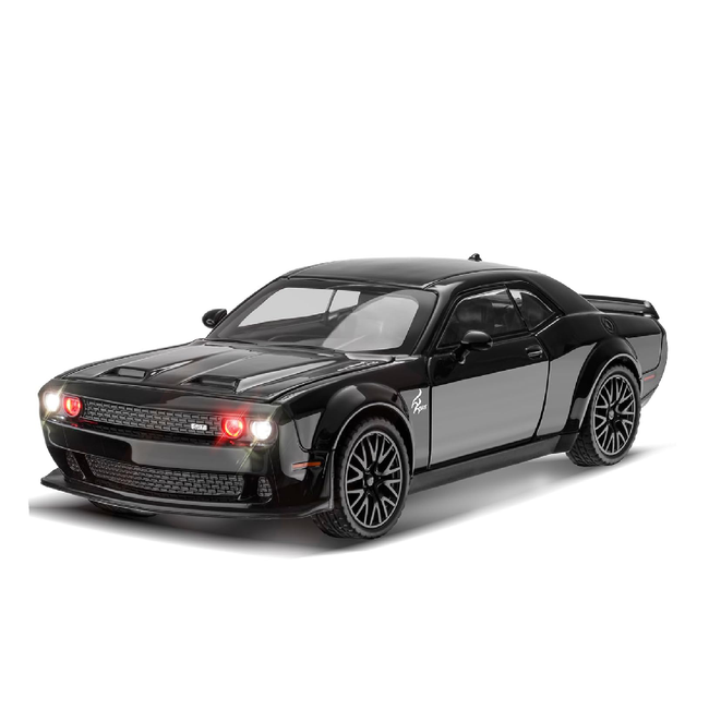 132 Scale Exclusive Alloy Metal Pull Back Die-cast Car Model with Sound Light Mini Auto Toy for Kids Metal Model Toy Car with Sound and Light (1.32 Scale Dodge Challenger-Black) Hover Image