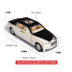 132 Phantom Model Car Zinc Alloy Pull Back Toy Diecast Toy Cars with Openable Doors, Sound and Light for Kids Boy Girl Gift(White Black)