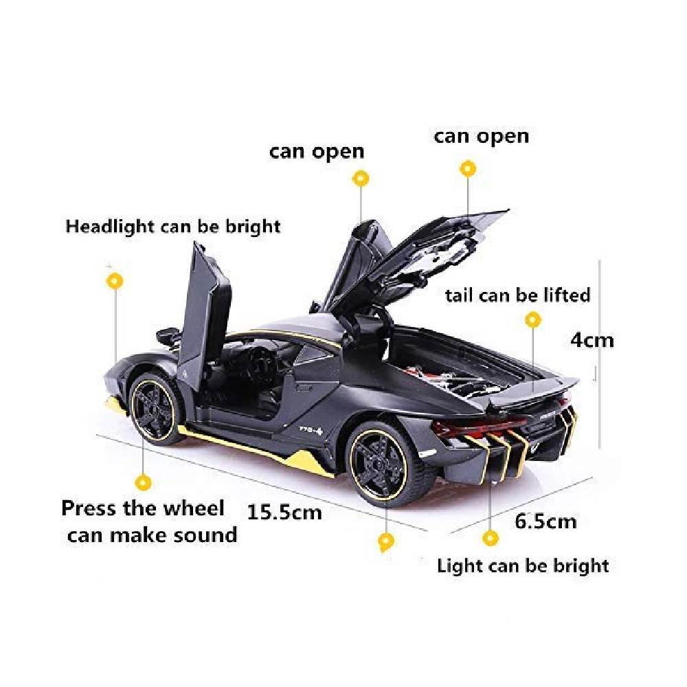 Rk Toys Die Cast Collection Metal Lamborghini Centenario Lp 770-4 Model Car, Pack of 1, Black Scale Model 132 Music and Light