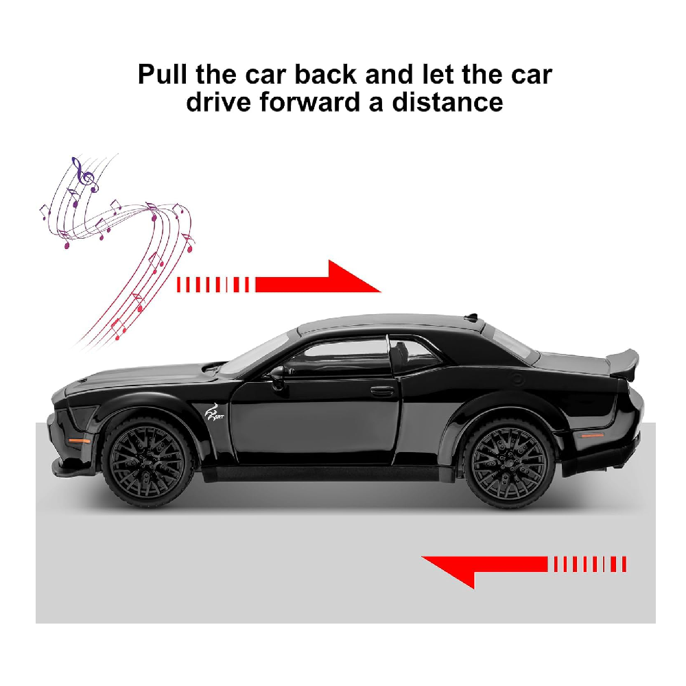 132 Scale Exclusive Alloy Metal Pull Back Die-cast Car Model with Sound Light Mini Auto Toy for Kids Metal Model Toy Car with Sound and Light (1.32 Scale Dodge Challenger-Black)