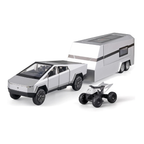 Tesla Cybertruck Diecast Car 132 Scale  Metal Alloy Off-Road Truck with Pickup Trailer, Sound & Light  Toy Car Model for Kids (【Colors as Per Stock】【Random Color】