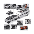Tesla Cybertruck Diecast Car 132 Scale  Metal Alloy Off-Road Truck with Pickup Trailer, Sound & Light  Toy Car Model for Kids (【Colors as Per Stock】【Random Color】
