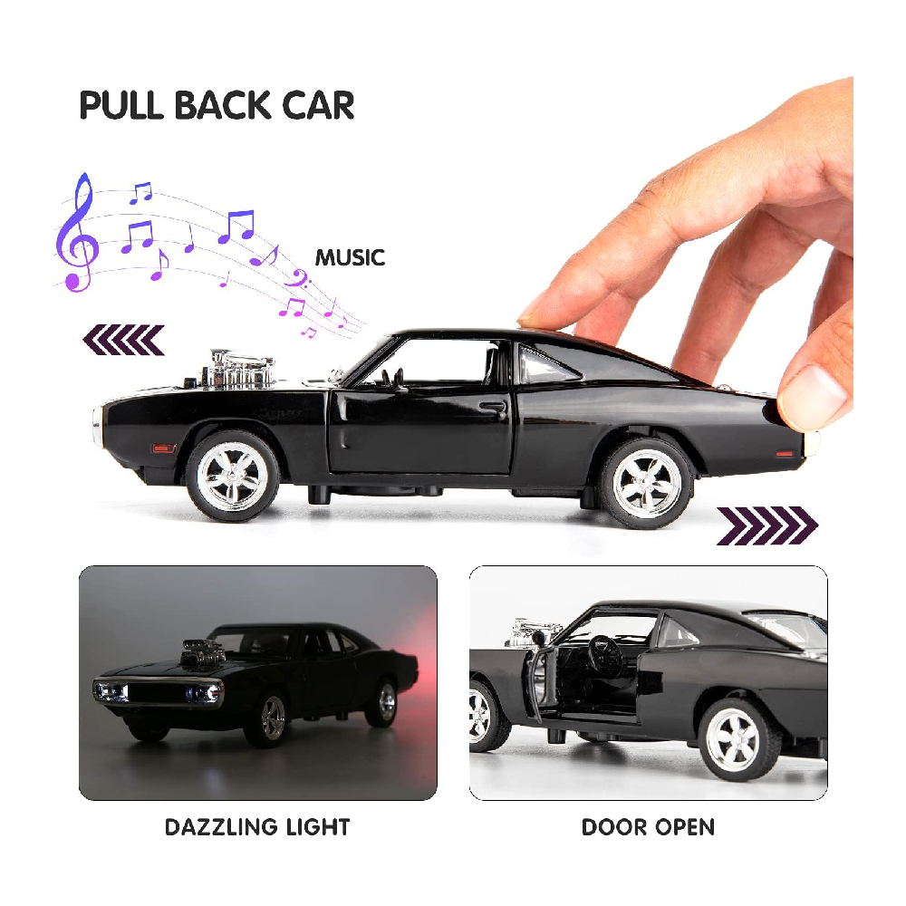 Sports Car 132 Exclusive Alloy Metal Pull Back Die-cast Car Diecast Metal Pullback Toy car with Openable Doors & Light Music Toys for Kids (Black)