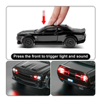 132 Scale Exclusive Alloy Metal Pull Back Die-cast Car Model with Sound Light Mini Auto Toy for Kids Metal Model Toy Car with Sound and Light (1.32 Scale Dodge Challenger-Black)