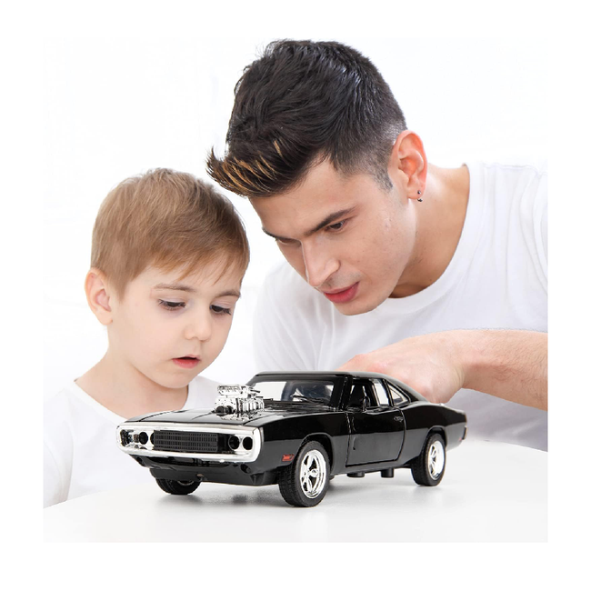 Sports Car 132 Exclusive Alloy Metal Pull Back Die-cast Car Diecast Metal Pullback Toy car with Openable Doors & Light Music Toys for Kids (Black) Hover Image