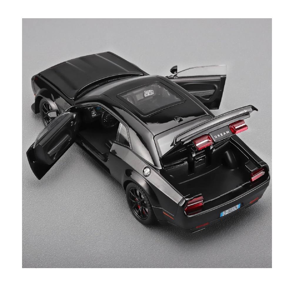132 Scale Exclusive Alloy Metal Pull Back Die-cast Car Model with Sound Light Mini Auto Toy for Kids Metal Model Toy Car with Sound and Light (1.32 Scale Dodge Challenger-Black)