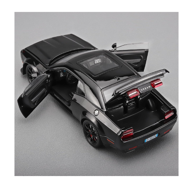 132 Scale Exclusive Alloy Metal Pull Back Die-cast Car Model with Sound Light Mini Auto Toy for Kids Metal Model Toy Car with Sound and Light (1.32 Scale Dodge Challenger-Black) Main Image