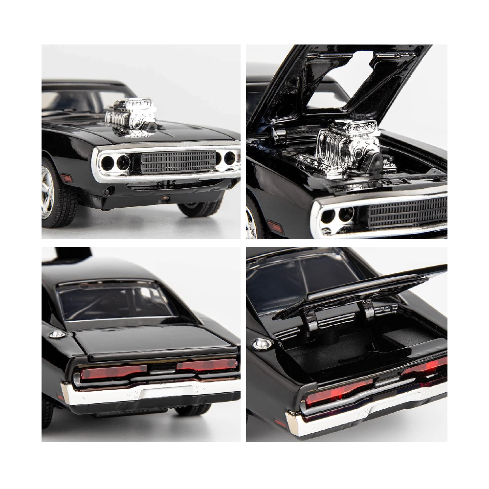 Sports Car 132 Exclusive Alloy Metal Pull Back Die-cast Car Diecast Metal Pullback Toy car with Openable Doors & Light Music Toys for Kids (Black)