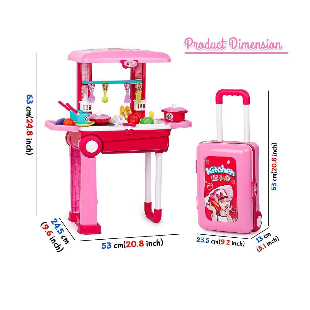 Kitchen Set for Girls  Light & Sound Portable Trolley 18 pcs Kitchen Toys for Girls  Big Cooking Set for Kids  Battery Operated Pretend Play