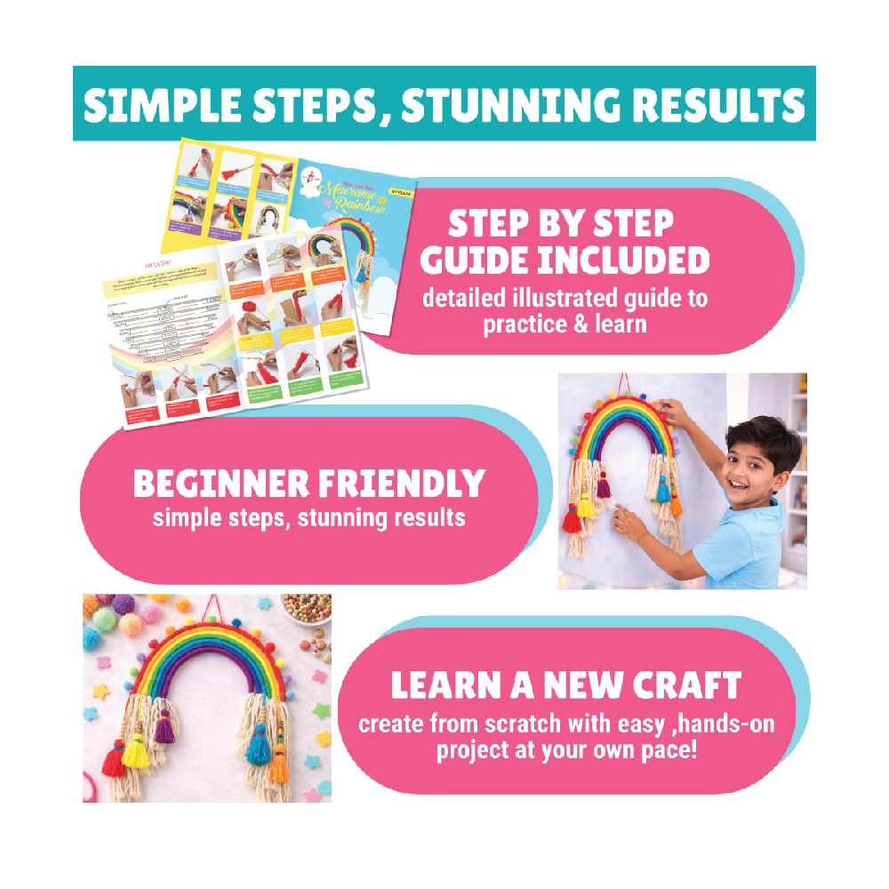 Kalakaram DIY Macrame Rainbow Kit, Macrame Craft Kit for Beginners, DIY Home Decor, DIY Kids Room Decor, Activity Kit for Kids, DIY Kit for Kids