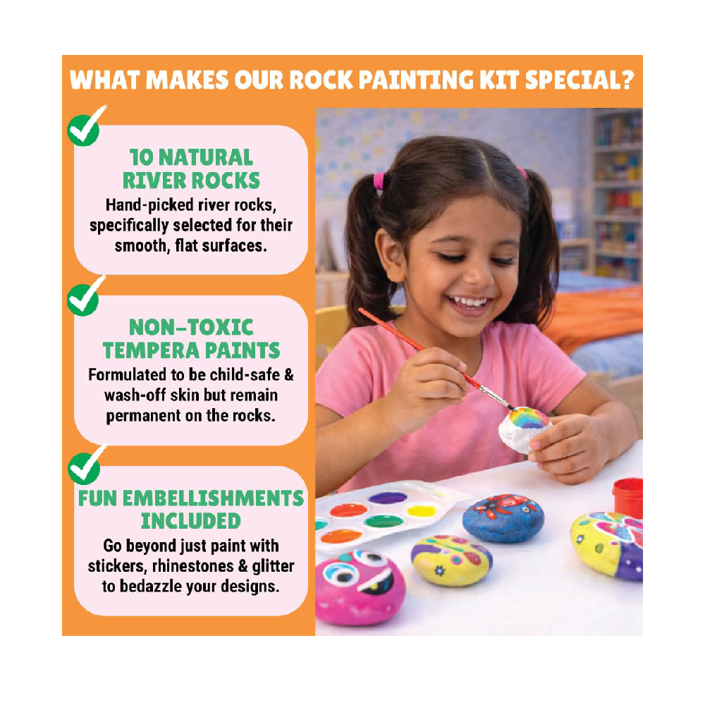 Kalakaram DIY Rock Painting Kit  Painting Kit for Kids Ages  8, 9, 10, 11, 12, 13, 14, Multicolor  Mess Free Art & Craft Activity for Girls & Boys, Craft Kits & Supplies  Stone Color Art