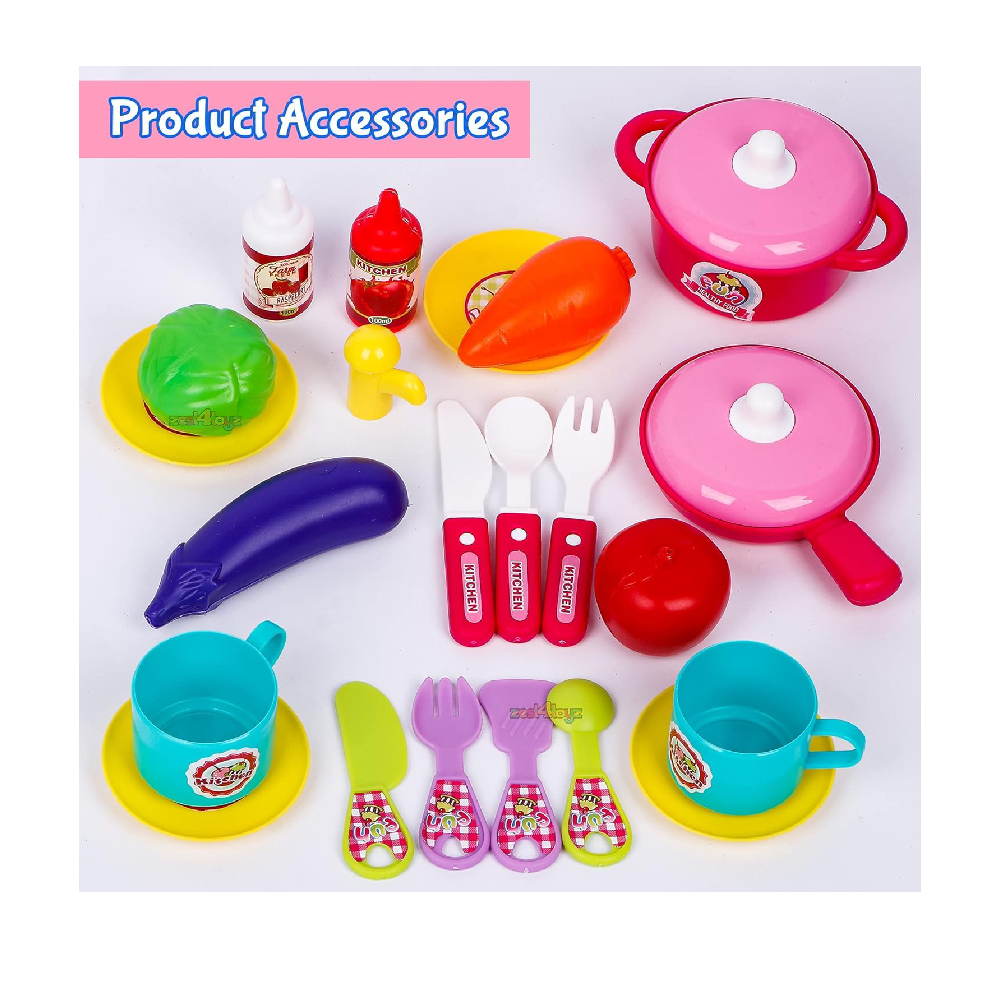 Kitchen Set for Girls  Light & Sound Portable Trolley 18 pcs Kitchen Toys for Girls  Big Cooking Set for Kids  Battery Operated Pretend Play