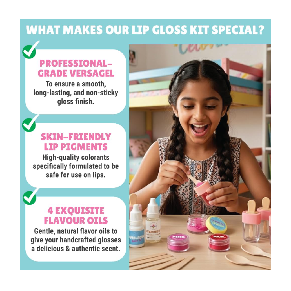 Kalakaram Make Your Own Lip Gloss Kit - Gifts for Girls Age 10-12  Make 8 Lip Gloss With Nourishing Vitamin E Oil