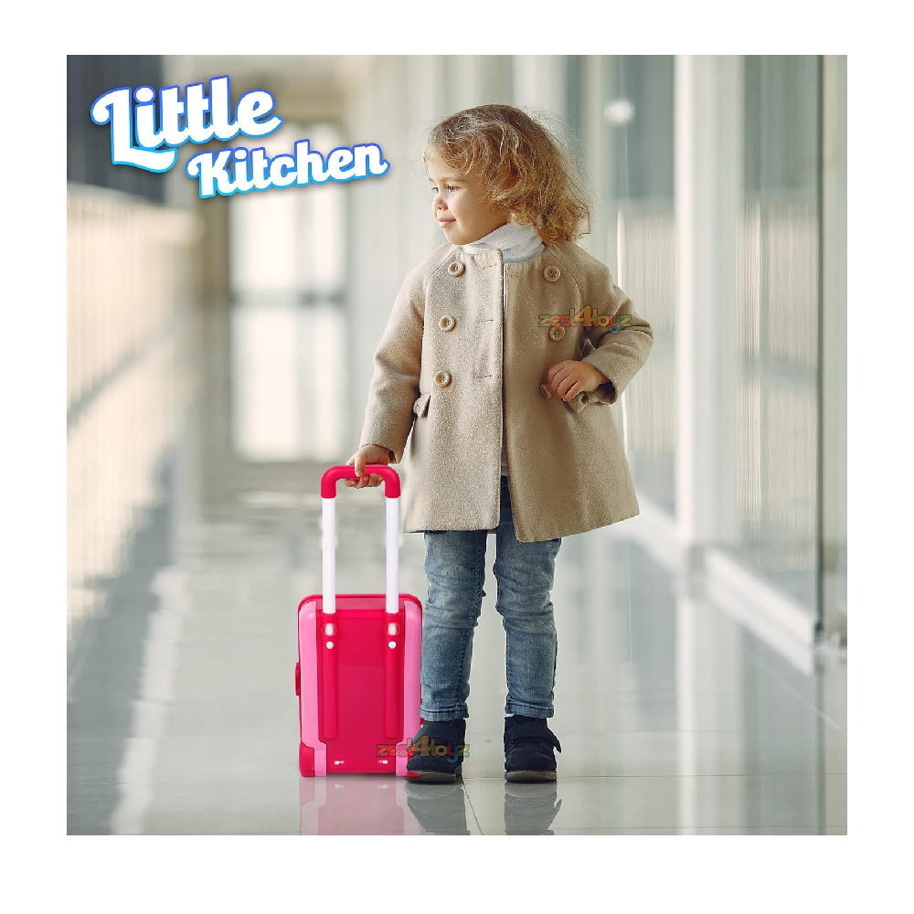 Kitchen Set for Girls  Light & Sound Portable Trolley 18 pcs Kitchen Toys for Girls  Big Cooking Set for Kids  Battery Operated Pretend Play