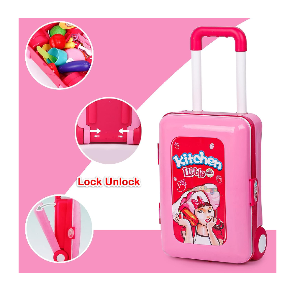 Kitchen Set for Girls  Light & Sound Portable Trolley 18 pcs Kitchen Toys for Girls  Big Cooking Set for Kids  Battery Operated Pretend Play
