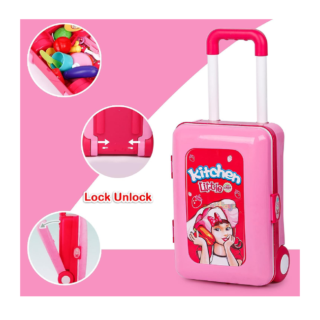 Kitchen Set for Girls  Light & Sound Portable Trolley 18 pcs Kitchen Toys for Girls  Big Cooking Set for Kids  Battery Operated Pretend Play Main Image