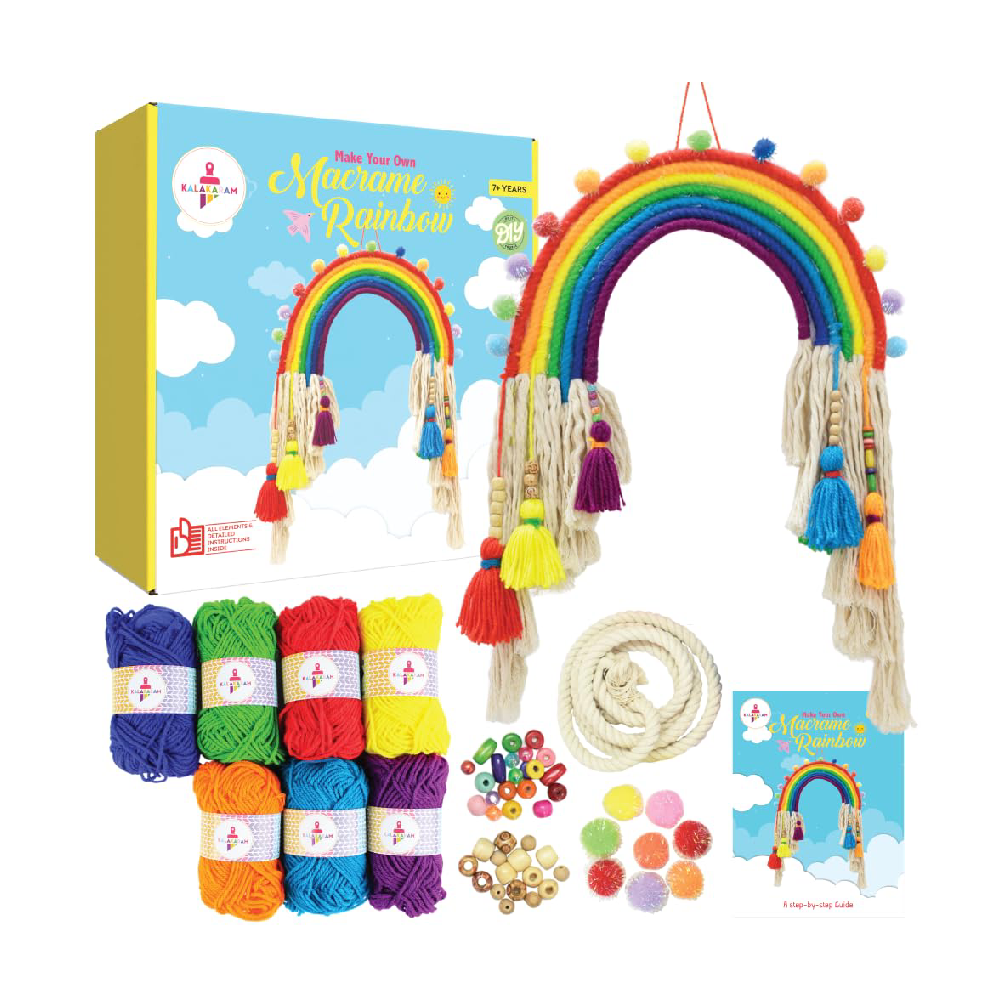 Kalakaram DIY Macrame Rainbow Kit, Macrame Craft Kit for Beginners, DIY Home Decor, DIY Kids Room Decor, Activity Kit for Kids, DIY Kit for Kids
