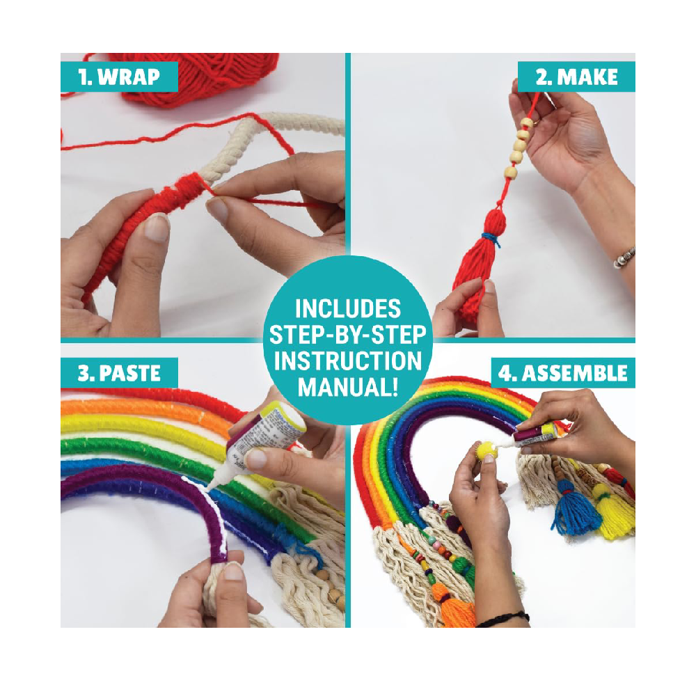 Kalakaram DIY Macrame Rainbow Kit, Macrame Craft Kit for Beginners, DIY Home Decor, DIY Kids Room Decor, Activity Kit for Kids, DIY Kit for Kids