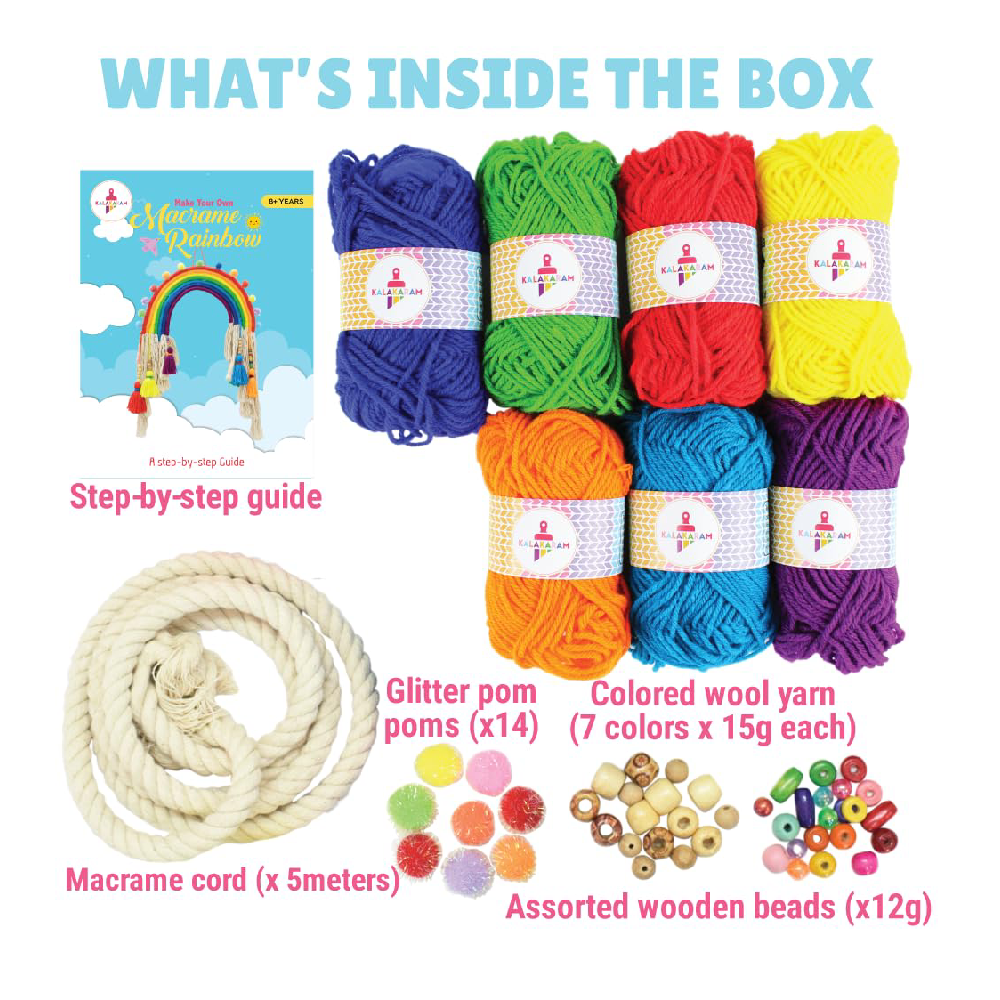 Kalakaram DIY Macrame Rainbow Kit, Macrame Craft Kit for Beginners, DIY Home Decor, DIY Kids Room Decor, Activity Kit for Kids, DIY Kit for Kids