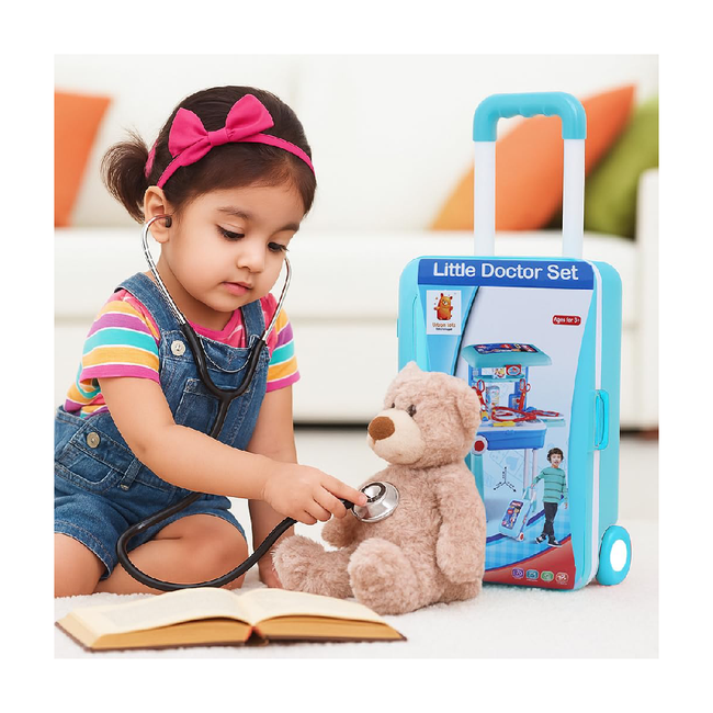 Little Doctor Trolley Set for Kids  Portable Doctor Kit with Tools, Table & Trolley Case  Educational Medical Pretend Play Set for Boys & Girls Hover Image