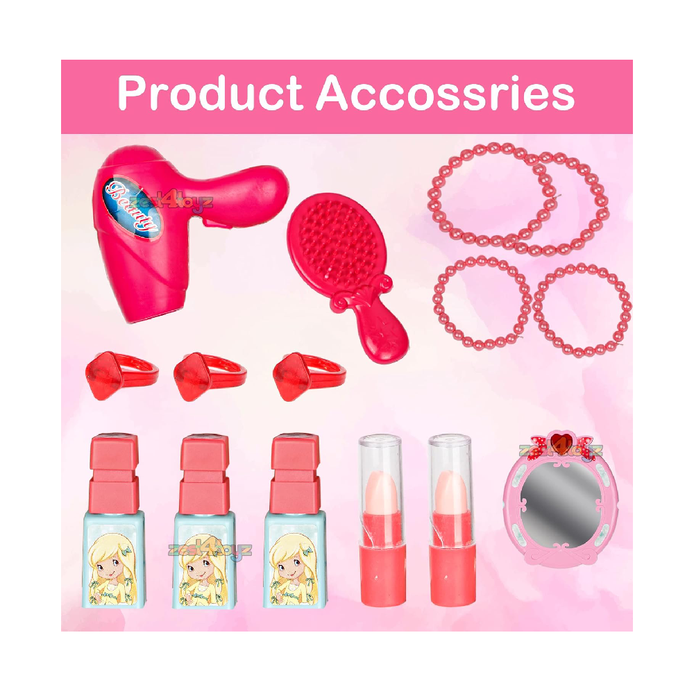 Makeup Kit Set for Kids Girls  21 Pieces Cosmetic 2 in 1 Vanity Table Portable Trolley Pretend Play Set Toys Make up Accessories for Kids