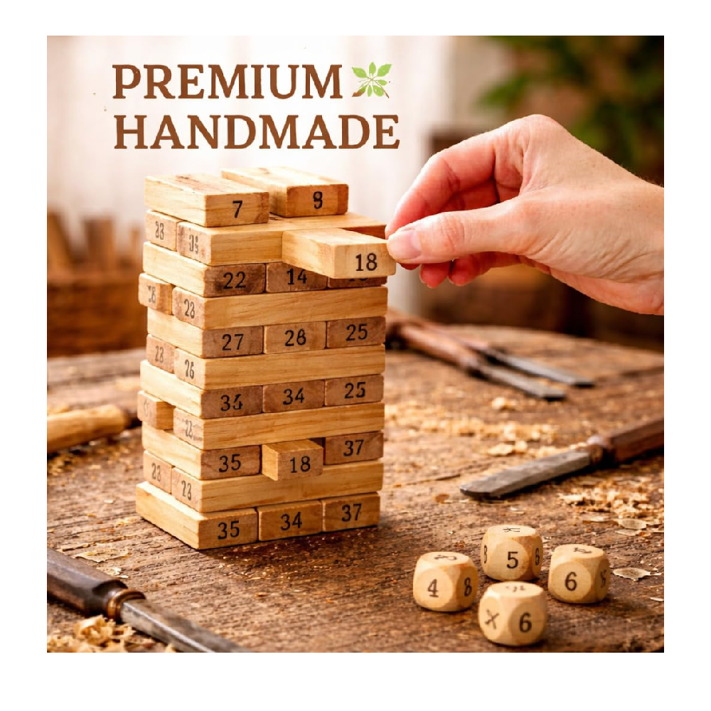 Wooden Jenga Blocks Game 54 Pieces Number Stacking Tower Game for Kids & Adults  Educational Toy for Learning Numbers, Balance & Skills