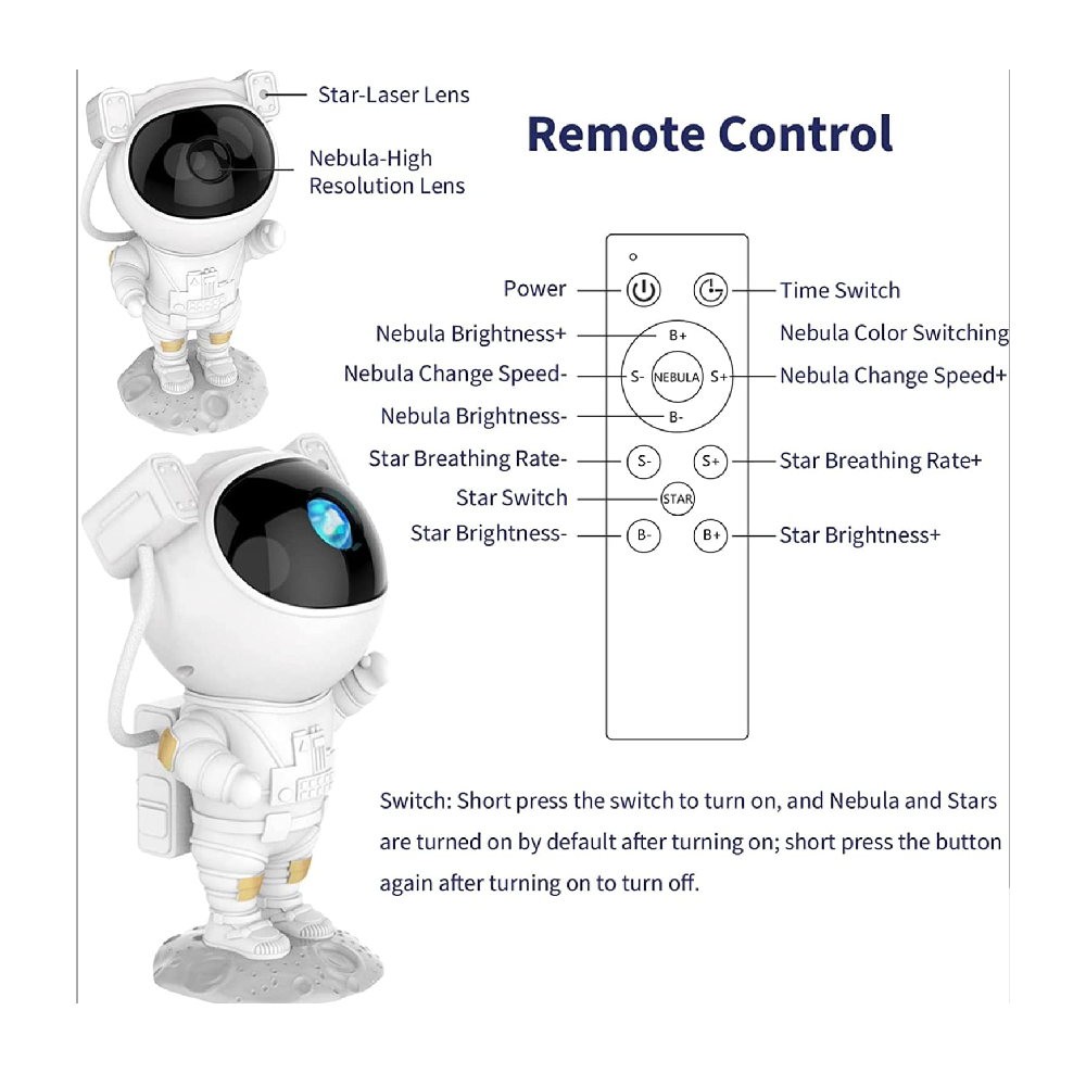 Astronaut Starry Projector 360° Adjustable Galaxy Space Projector Light Lamp with Remote Control Spaceman Night Light for Decoration Suitable Gaming Room