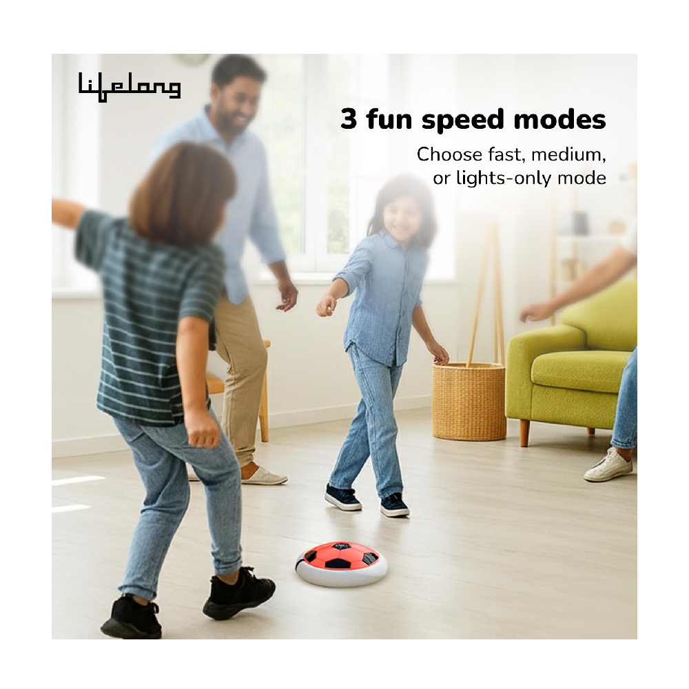 Smart Electronic Rechargeable Hover Air Ball Football Toy, 2000mAh, USB Type-C, 3 Speed Modes, LED Light, Strong Body, Indoor Soccer, Safe for Boys & Girls