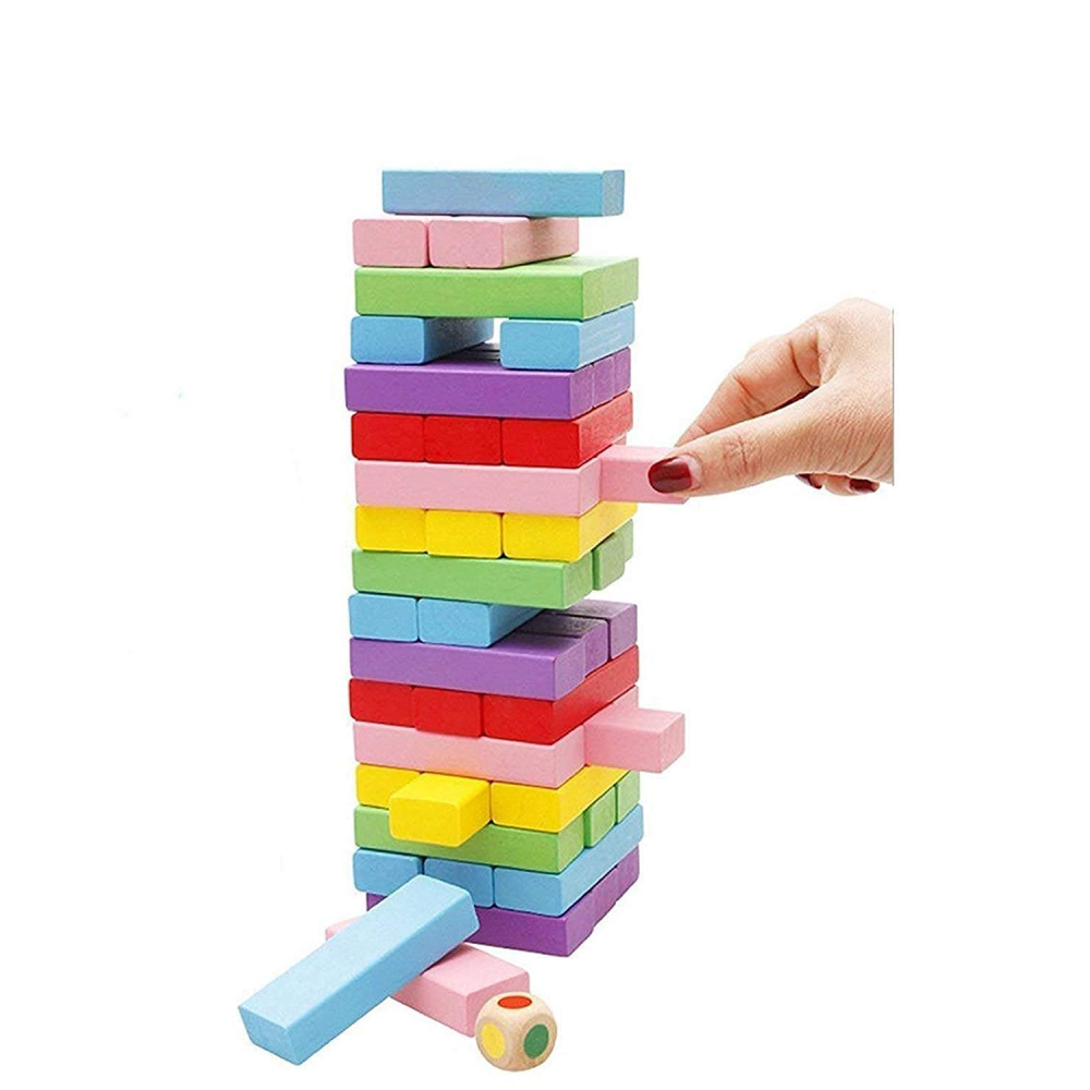 Tumbling Tower Game for Kids and Adults  Wooden colorfull Blocks with Dices GameStacking Game Challenging Dice Game Maths Game