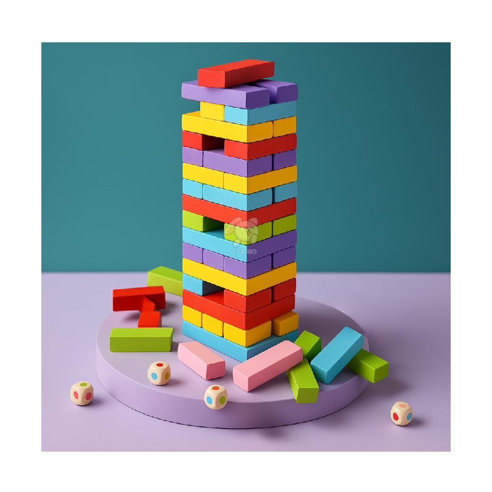 Tumbling Tower Game for Kids and Adults  Wooden colorfull Blocks with Dices GameStacking Game Challenging Dice Game Maths Game